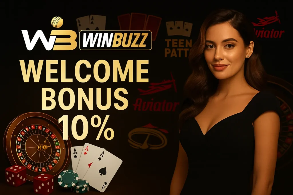 WinBuzz 10% welcome bonus casino offer with multiple games